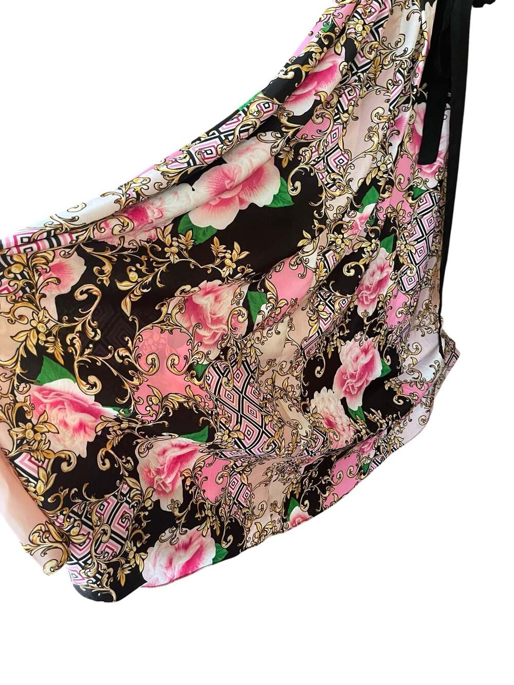 New York & Company Baroque Floral Maxi Dress Pink Gold Bold Print Resort Size S - Picture 6 of 10